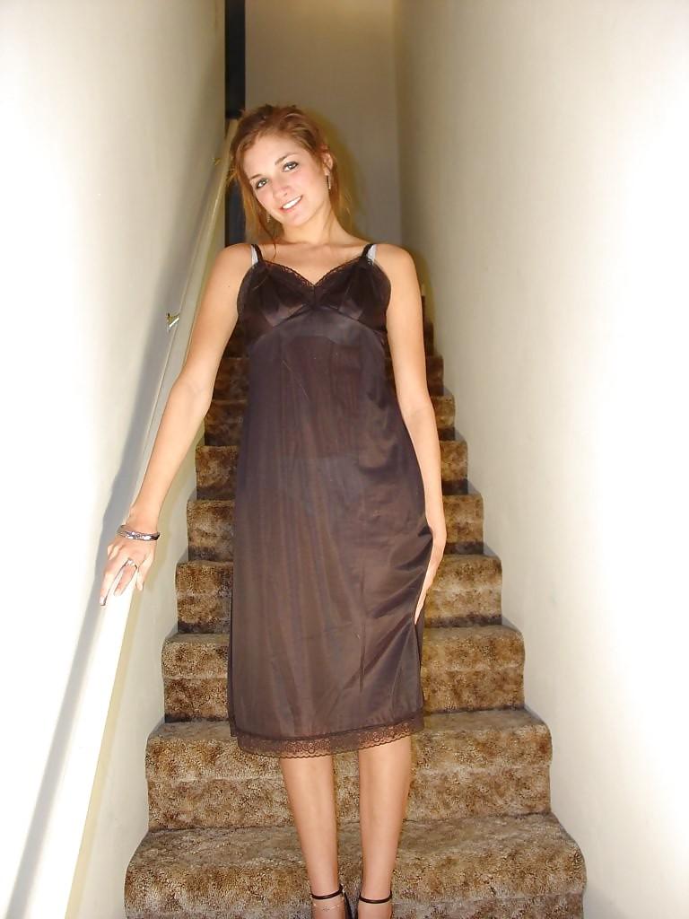 25P Teen In Black Satin Slip