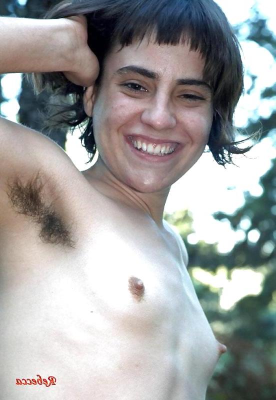 21P Rebecca, black hair, small tits and hairy armpits