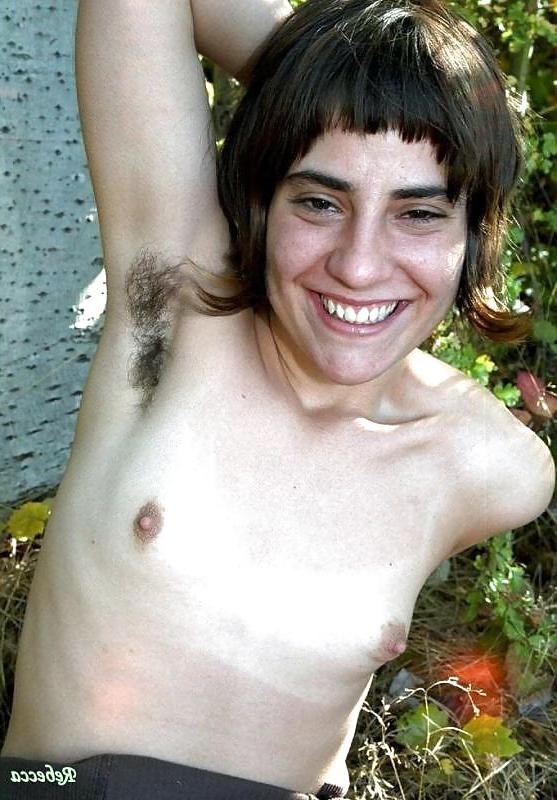 21P Rebecca, black hair, small tits and hairy armpits