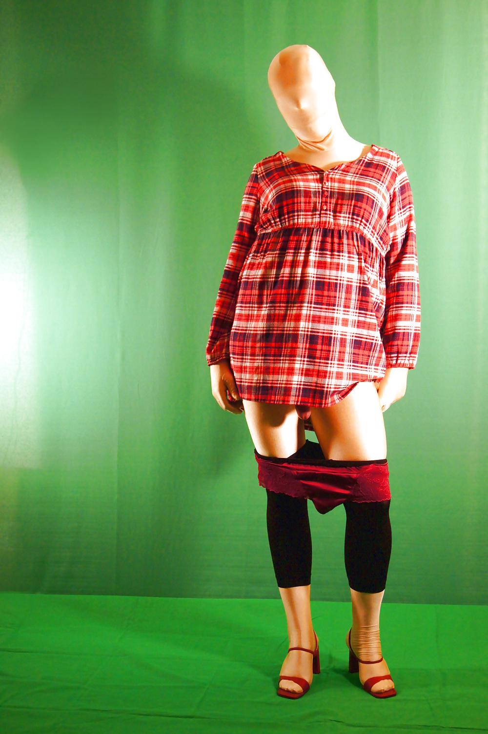 4P Tranny in Zentai and red Tunic