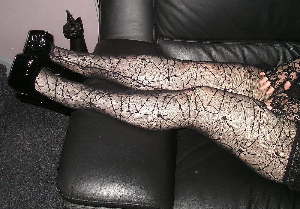 15P My girlfriend wearing black lace  tights pantyhose