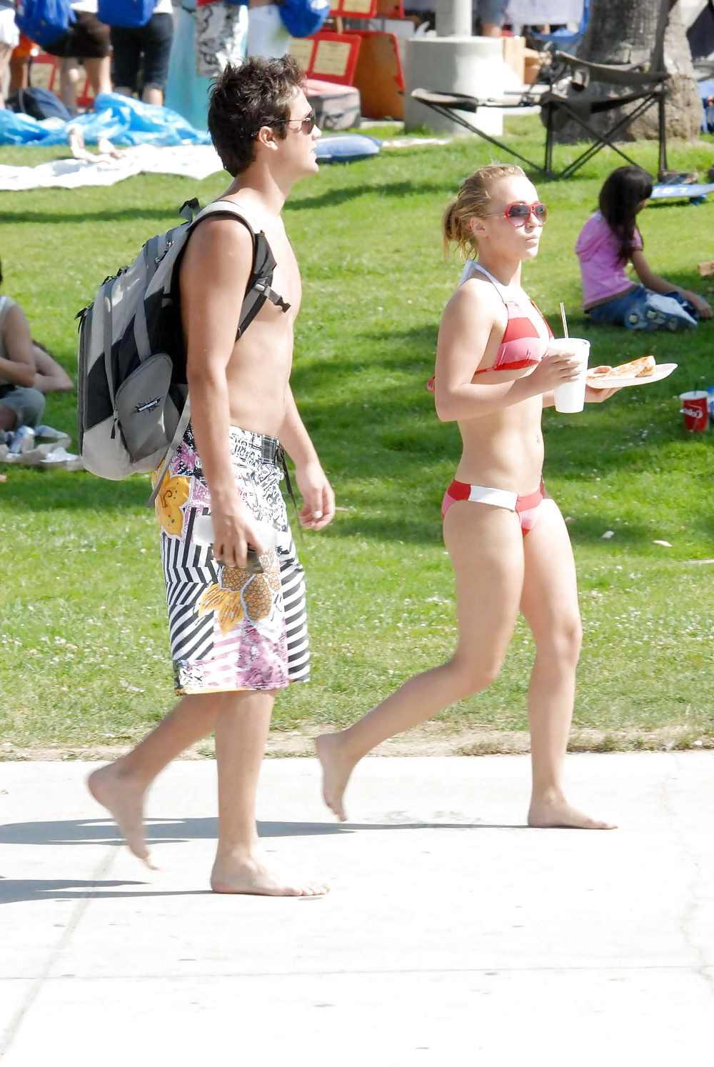 25P Hayden Panettiere in a Very Tight Red Stripped Bikini