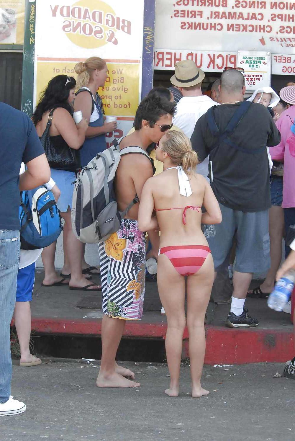 25P Hayden Panettiere in a Very Tight Red Stripped Bikini
