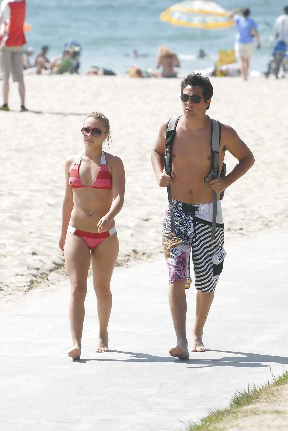 25P Hayden Panettiere in a Very Tight Red Stripped Bikini