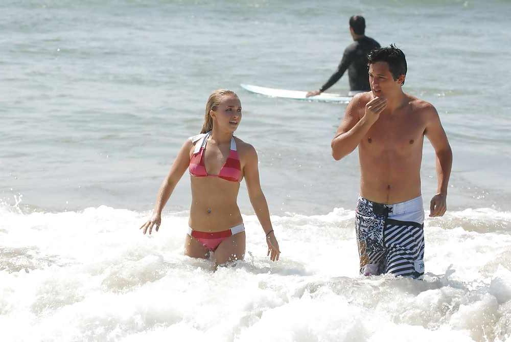 25P Hayden Panettiere in a Very Tight Red Stripped Bikini