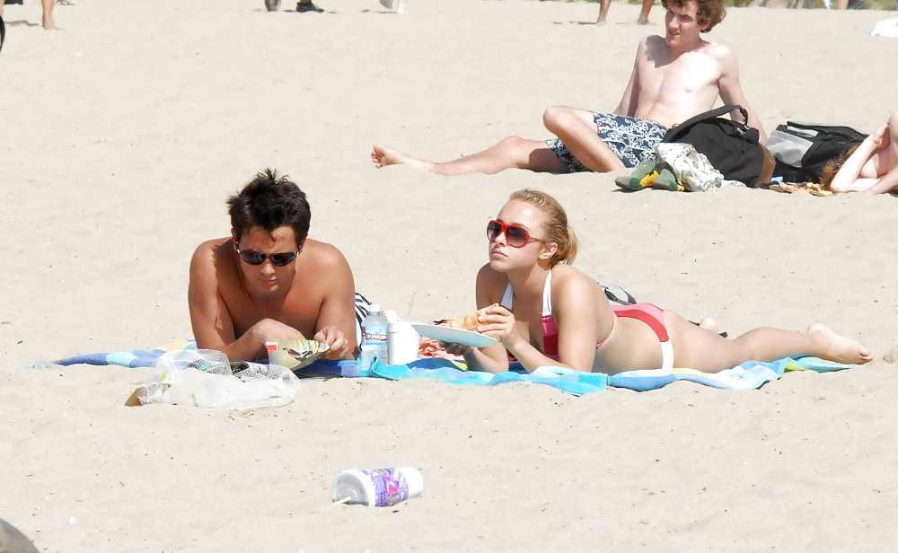 25P Hayden Panettiere in a Very Tight Red Stripped Bikini