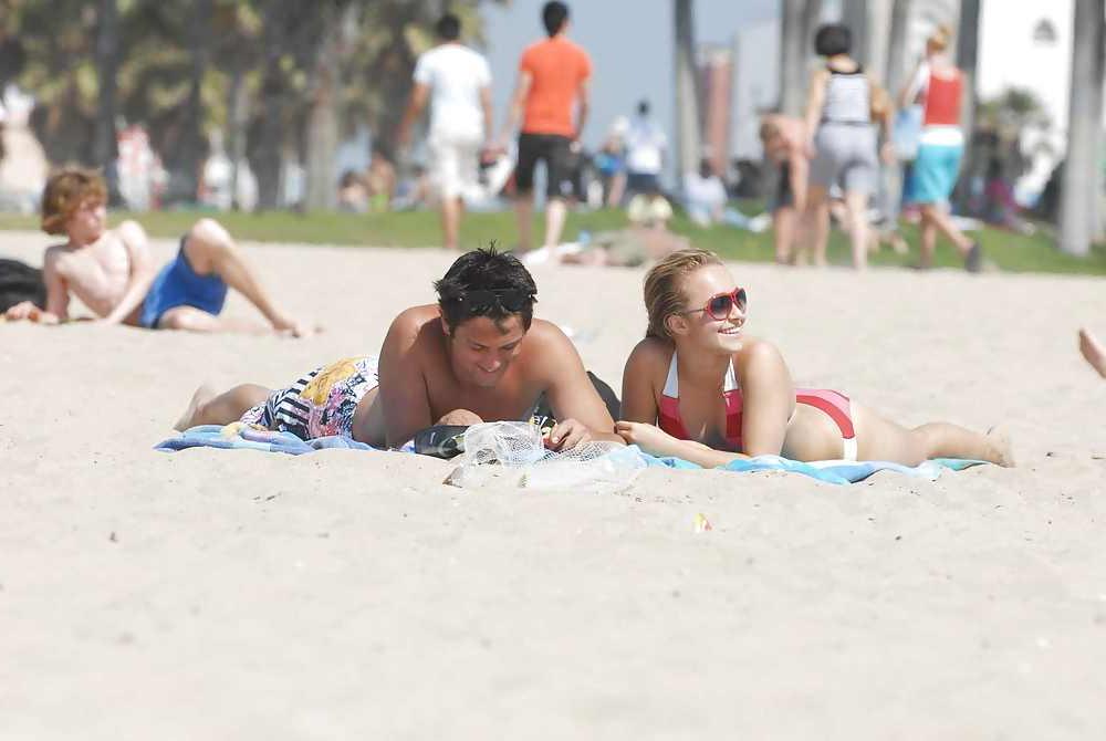 25P Hayden Panettiere in a Very Tight Red Stripped Bikini