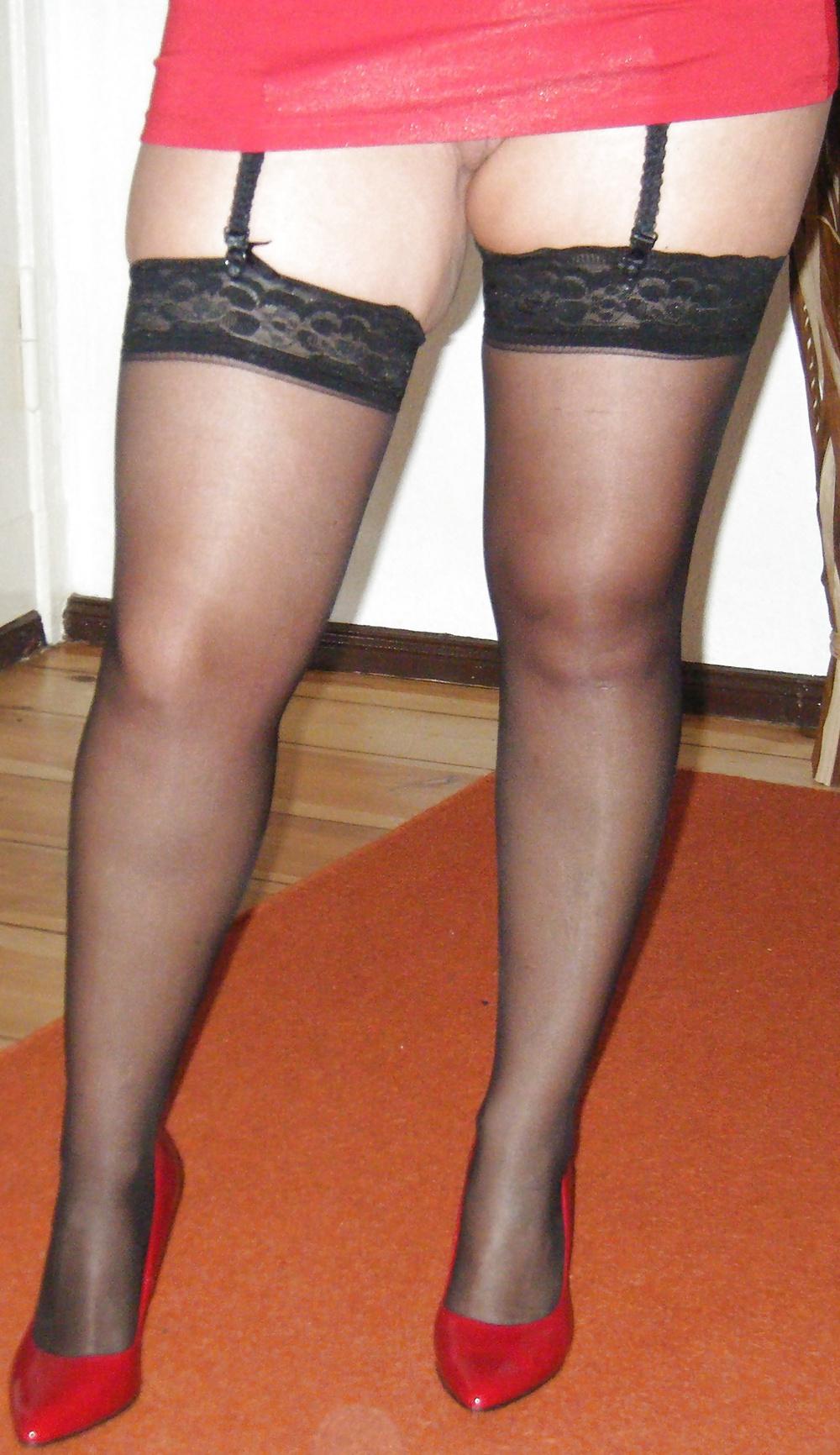 6P Sexy Legs in Black Stockings and Red Heels