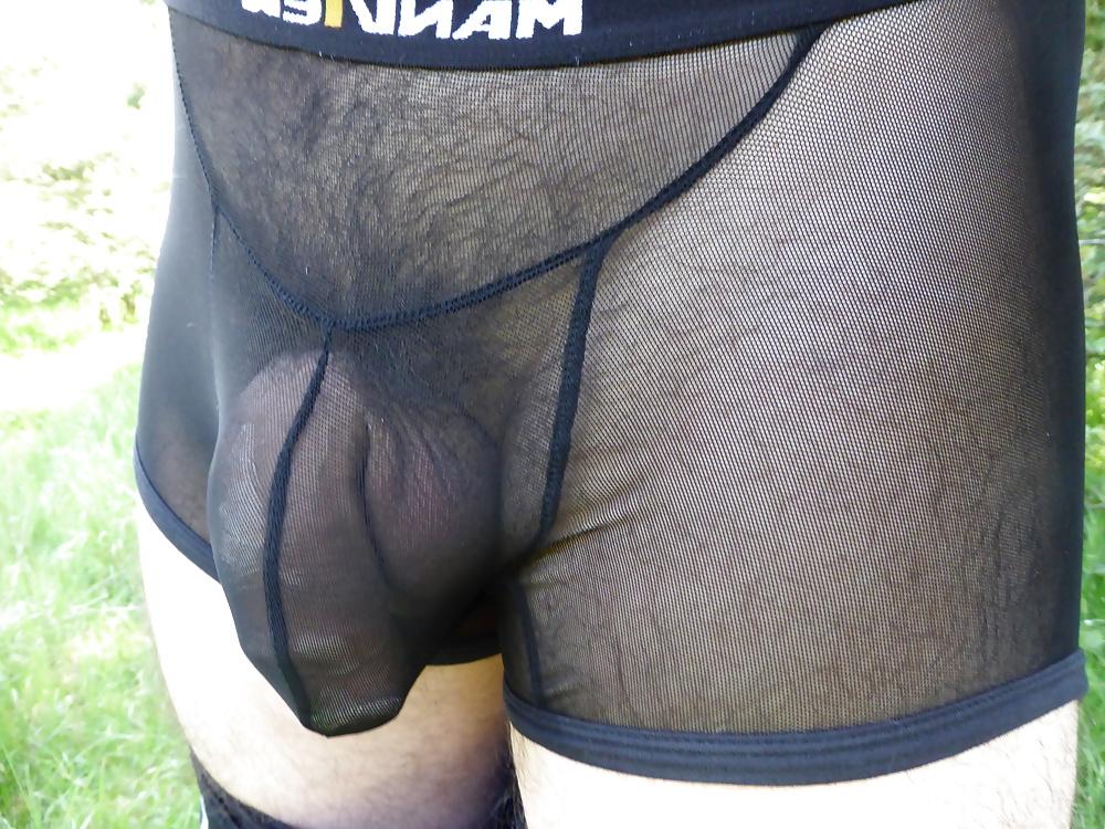17P Naked in a public field seethrough mesh boxers & my cock out