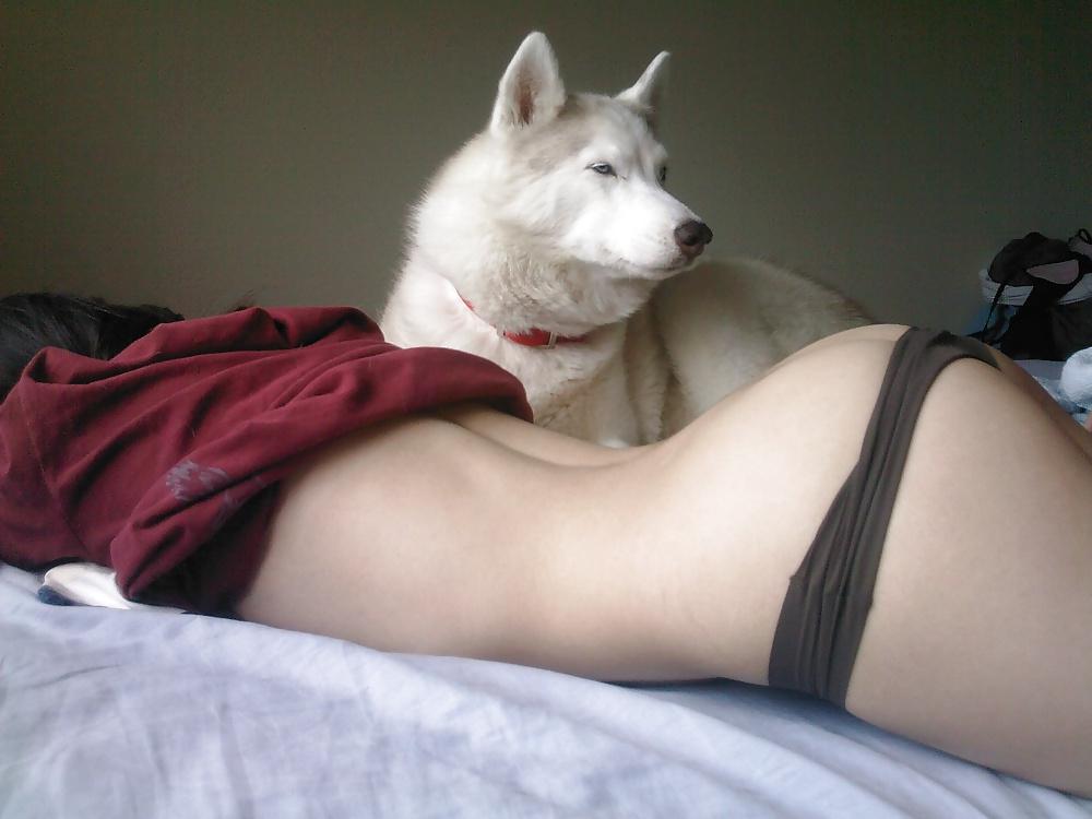25P Sexy asian girl with white husky