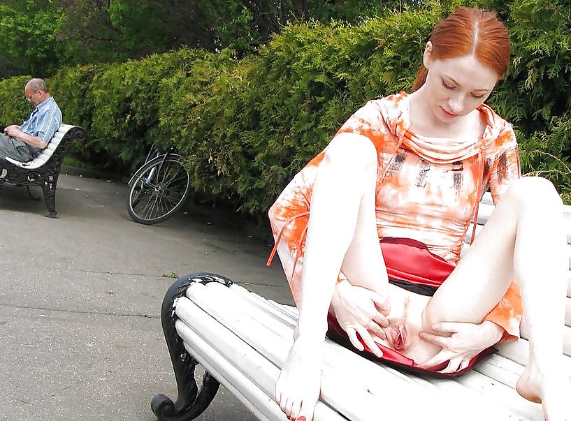 25P Hot and brave slut inserts dildo in public