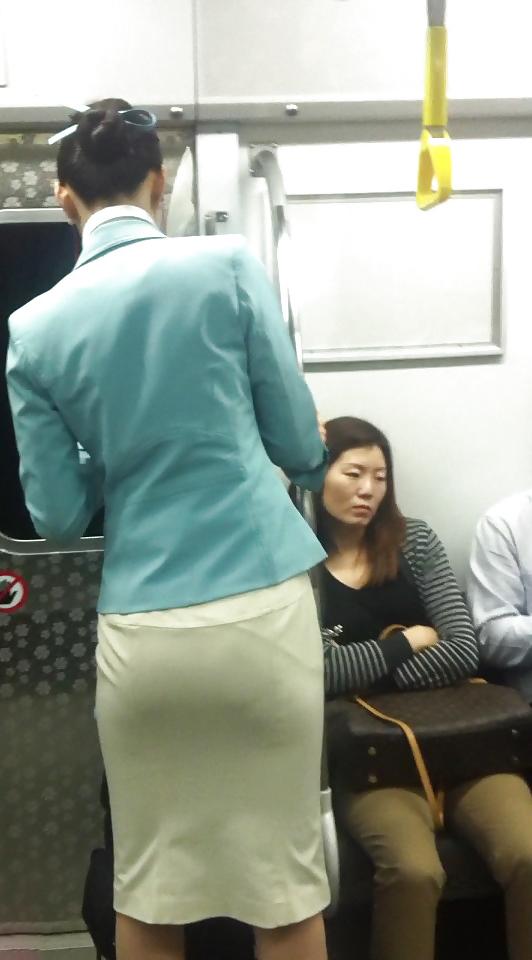 25P Korean air hostess in public