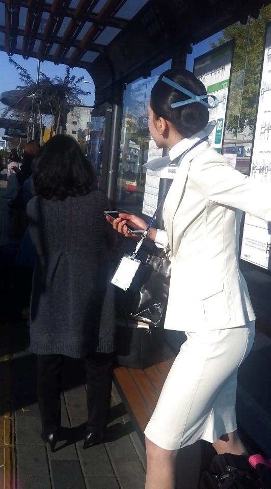 25P Korean air hostess in public