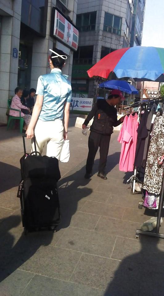 25P Korean air hostess in public