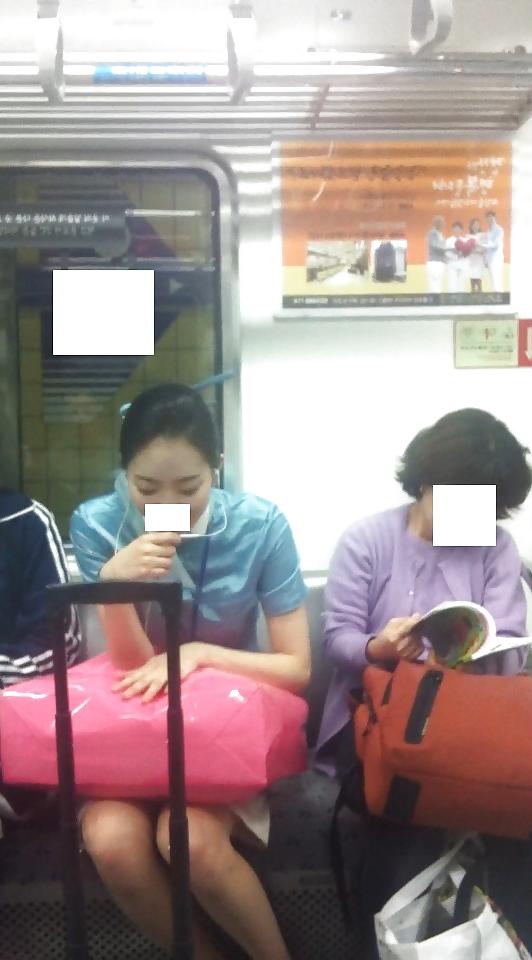 25P Korean air hostess in public