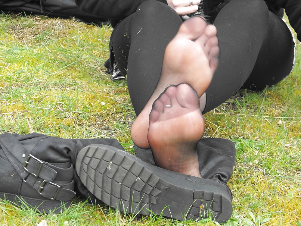 12P Em showing her sexy feet in the forest in black tights