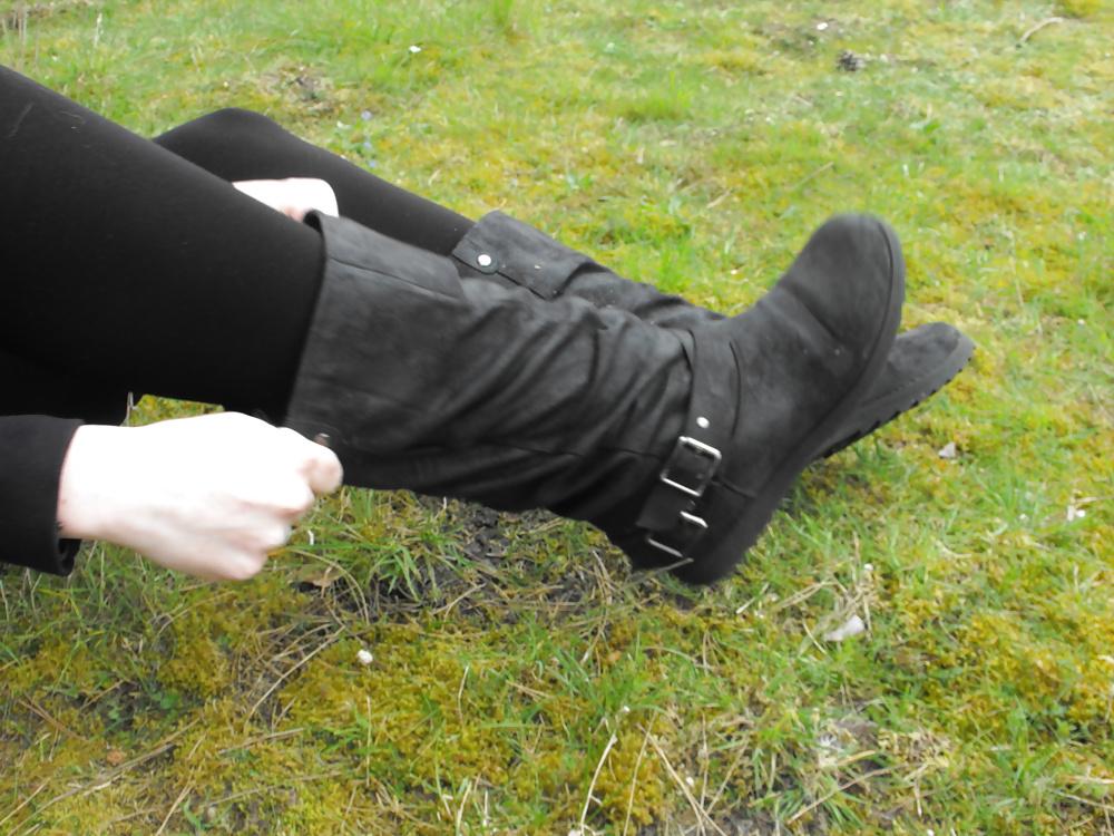 12P Em showing her sexy feet in the forest in black tights