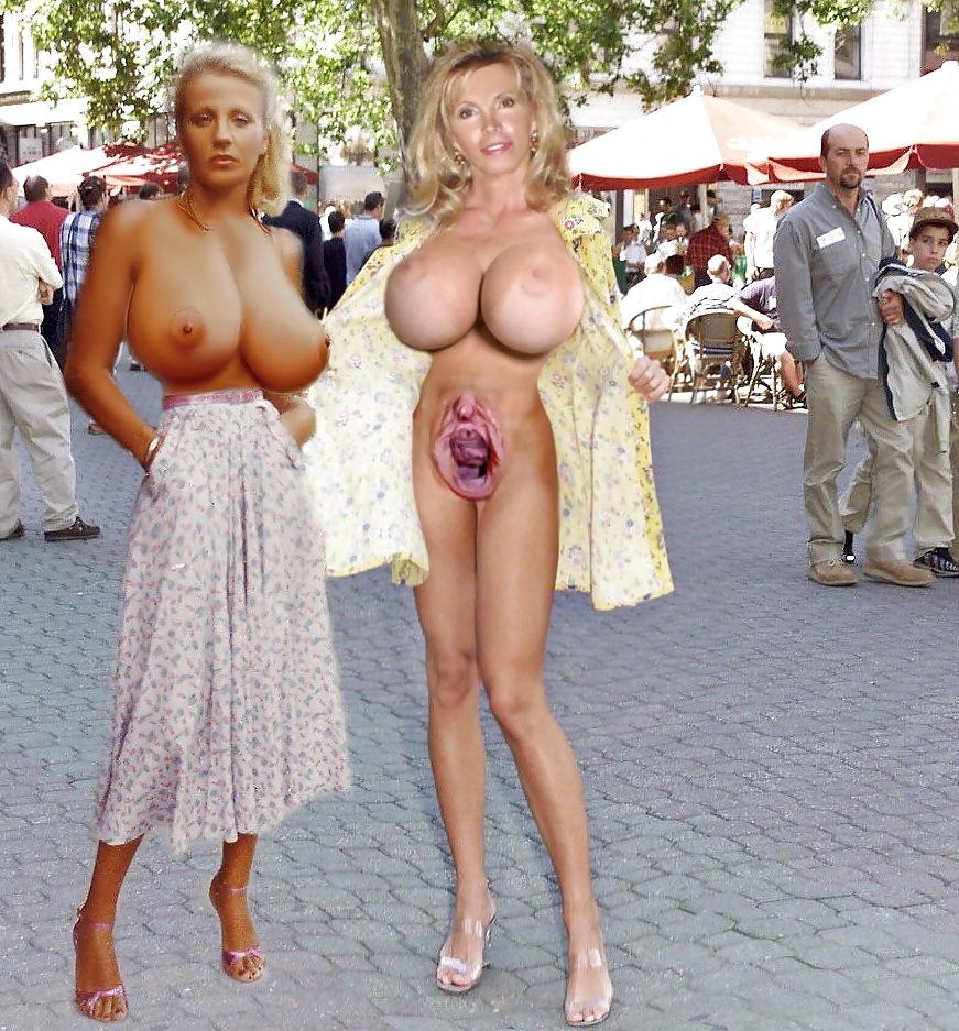 20P Standing naked on high heels in public 8