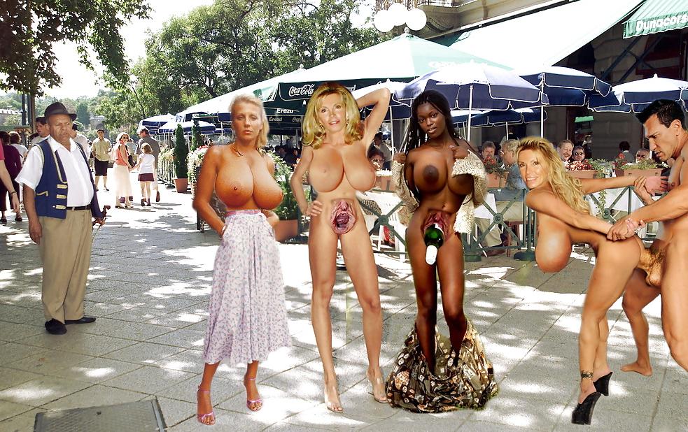 20P Standing naked on high heels in public 8