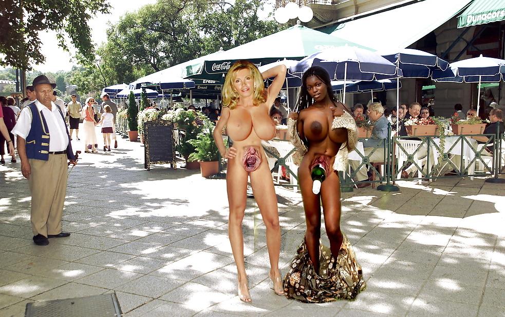 20P Standing naked on high heels in public 8
