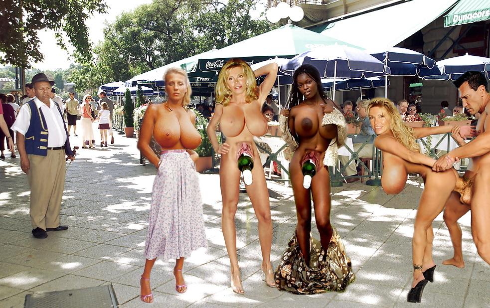 20P Standing naked on high heels in public 8