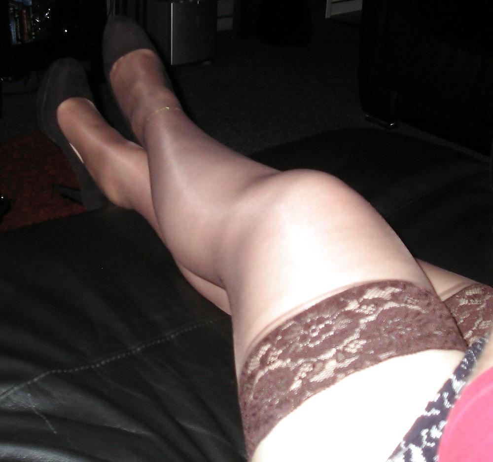10P My girlfriend wearing lace top barely black stockings