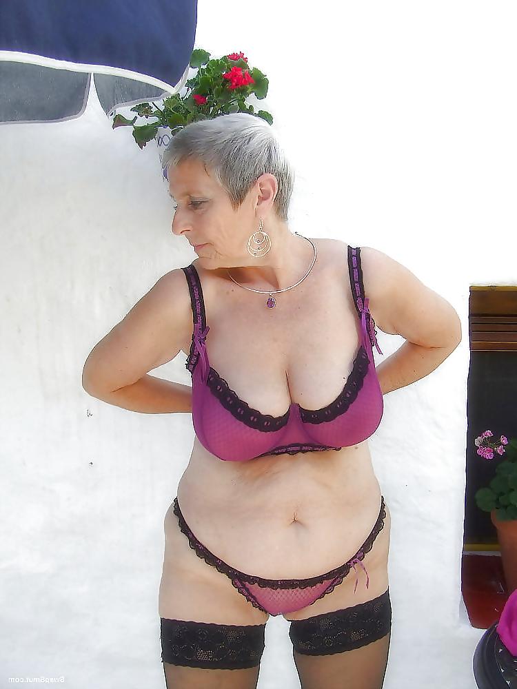 10P Grey hair, granny  with her nice purple underwear