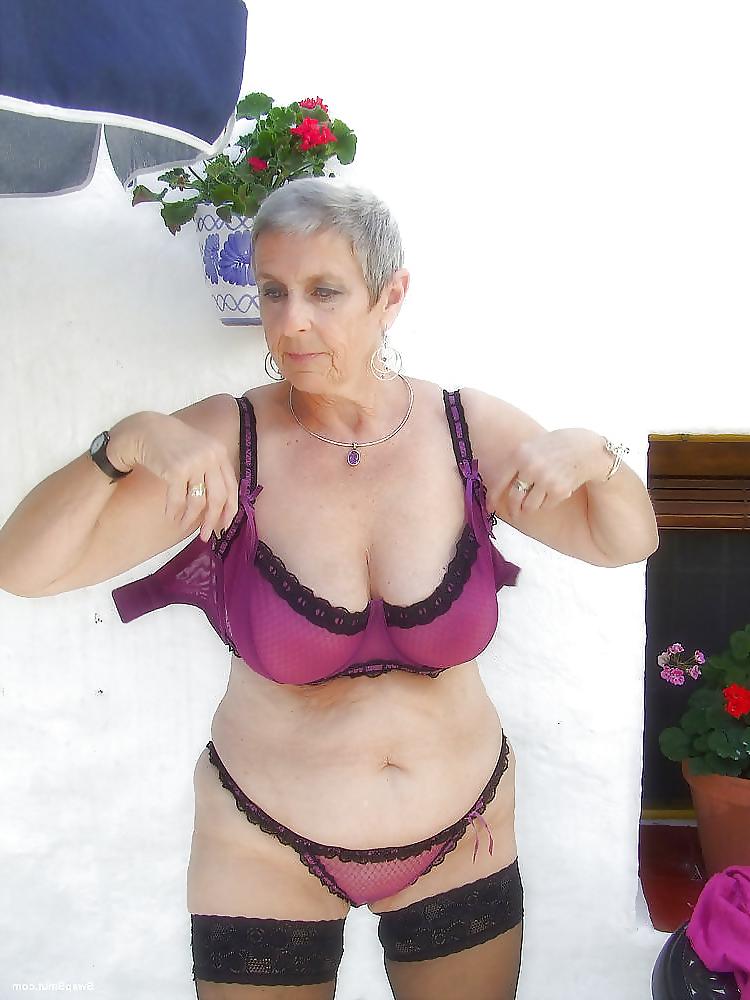 10P Grey hair, granny  with her nice purple underwear