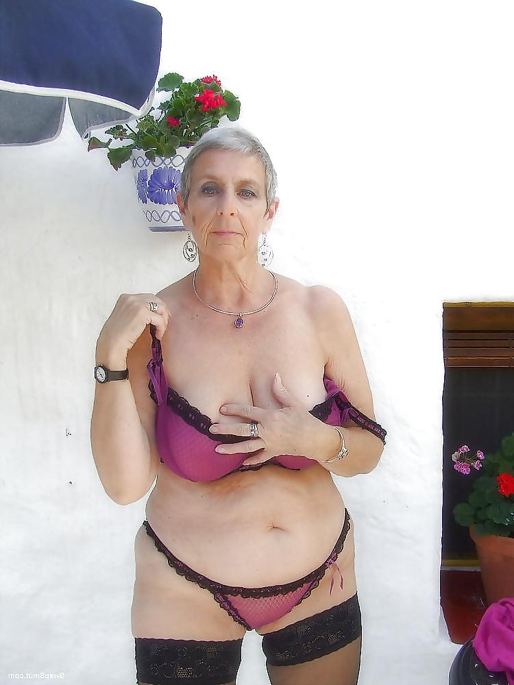 10P Grey hair, granny  with her nice purple underwear