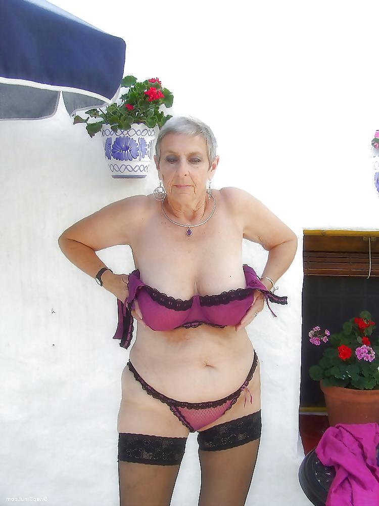 10P Grey hair, granny  with her nice purple underwear