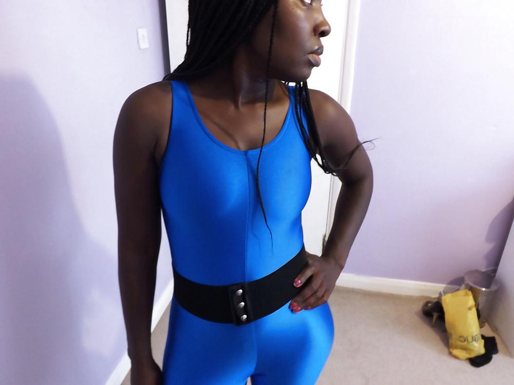 7P Thick Black Booty in Spandex Catsuit- Lycra Ass