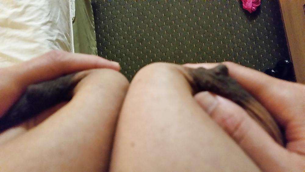 5P Playing With Big Black Mom Tits