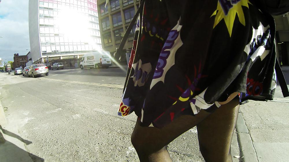 13P Tranny upskirt flash in public with anal flower