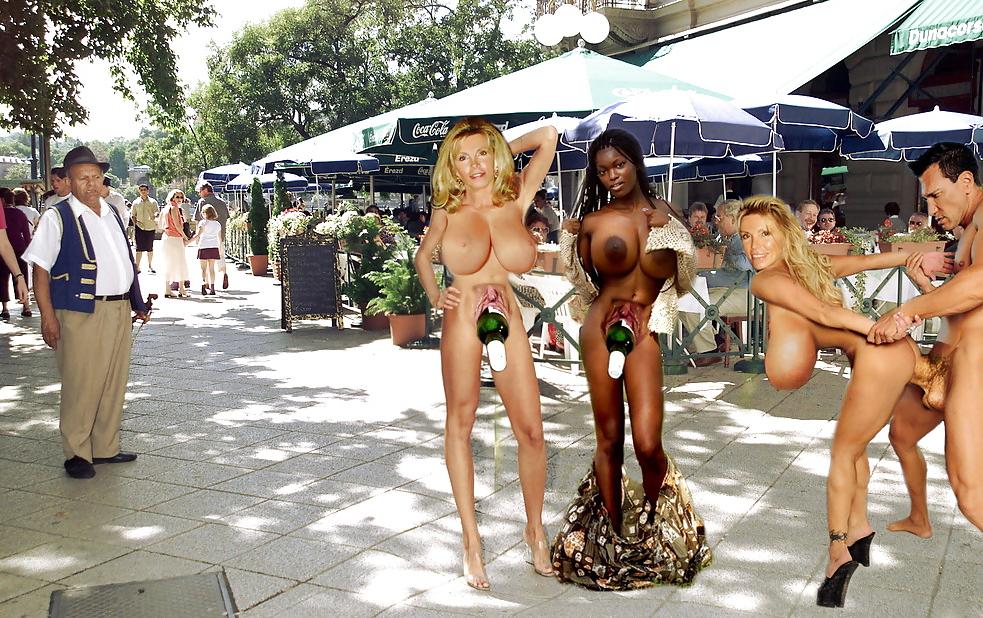 20P Standing naked on high heels in public 7