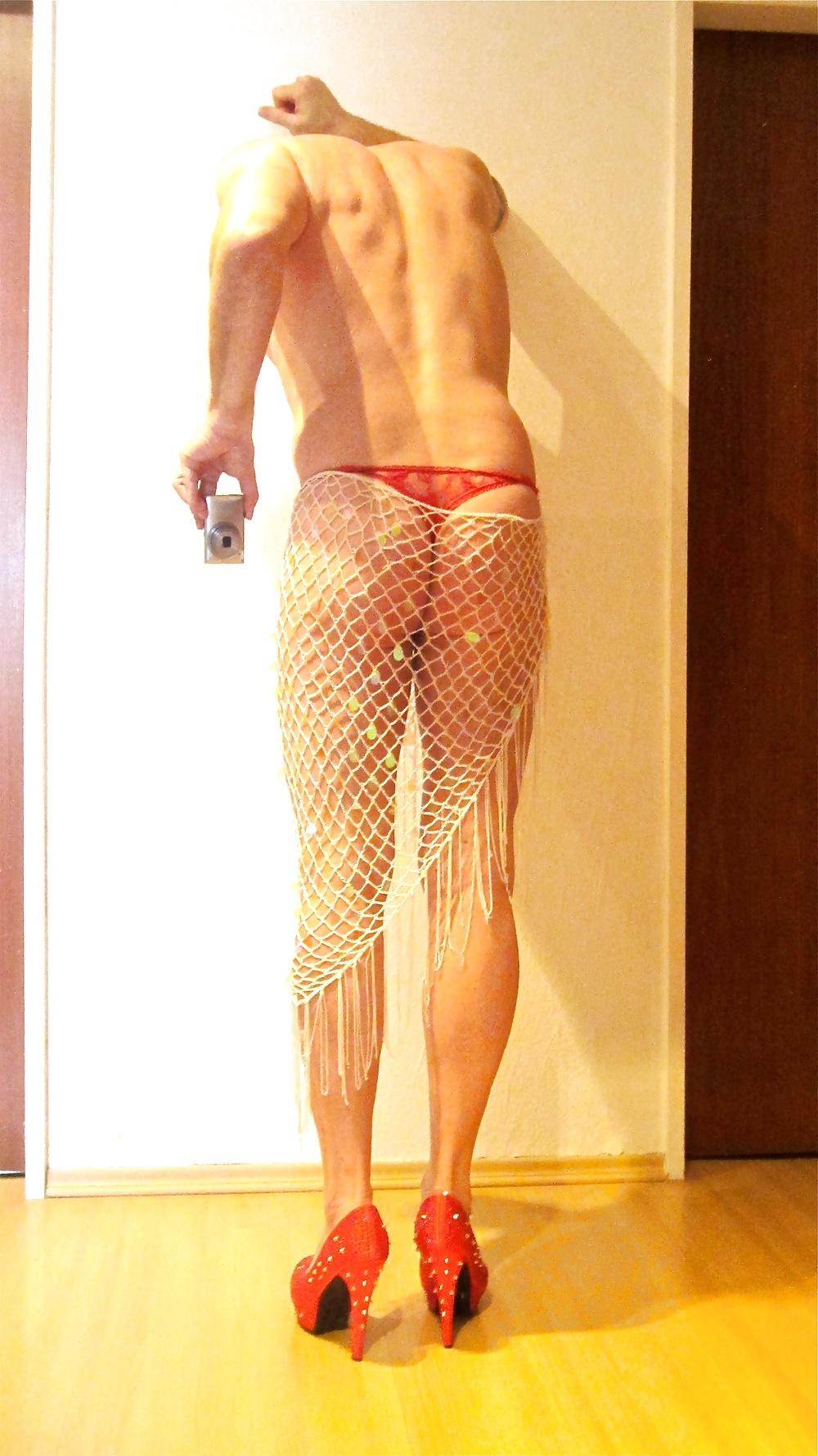 17P Red high heels slip ouvert and my wifeys net skirt