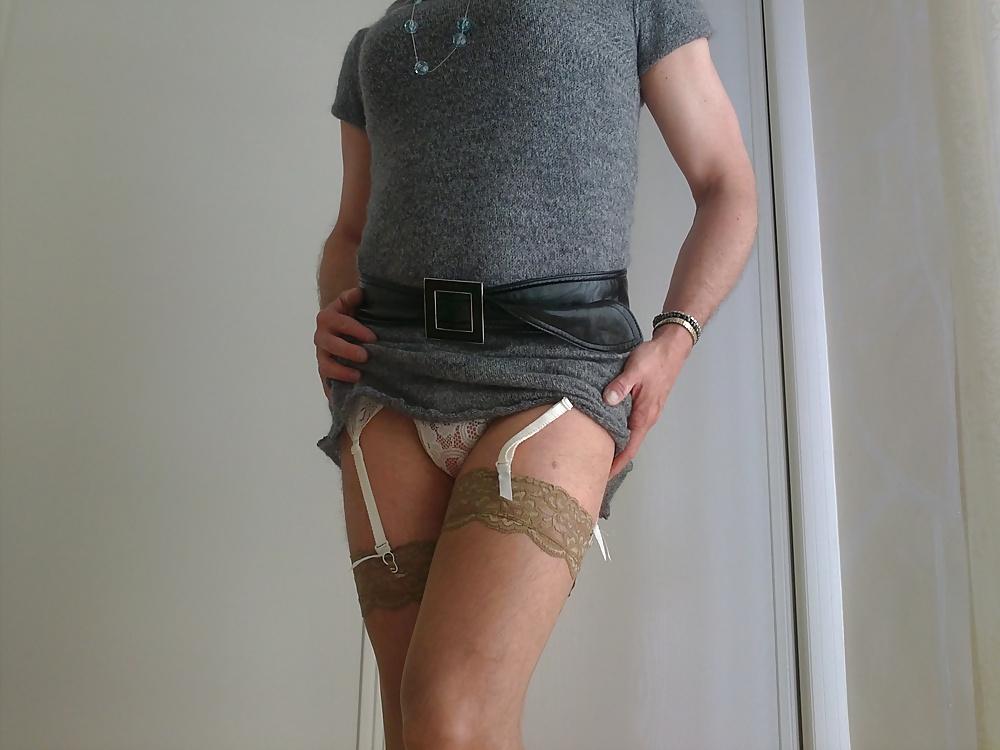 25P Classy lady, sexy dress, white lingerie and stockings