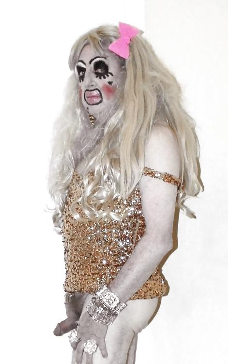 10P Blonde in gold sparkle dress