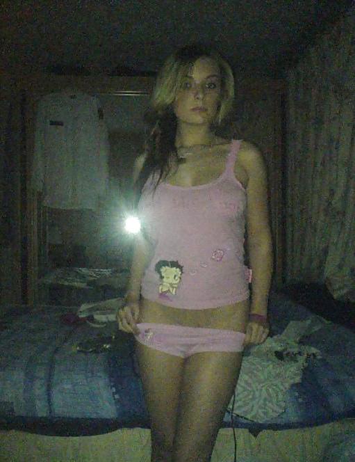 11P Self shots of Katie topless and in her skimpy underwear