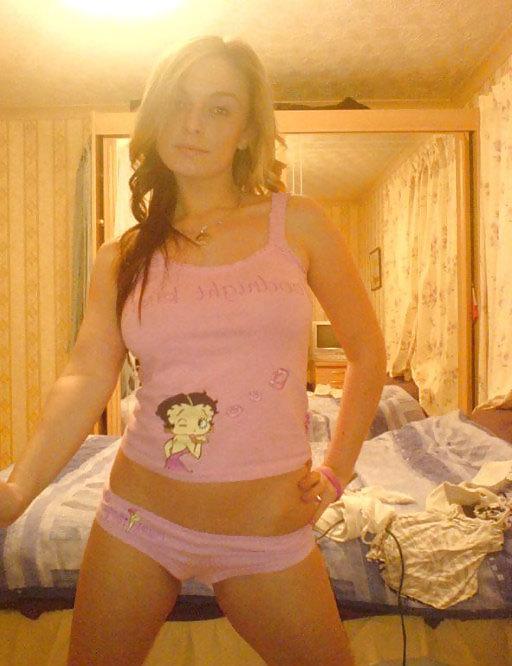 11P Self shots of Katie topless and in her skimpy underwear
