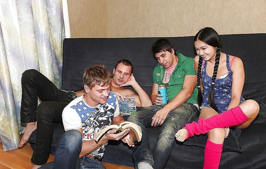 25P Asian Kazakh girls and  Russian boys interracial sex party