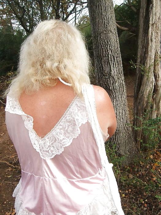 25P Sissy male pansy tied to a tree in public