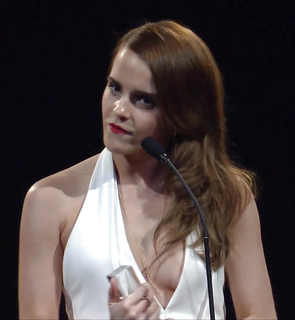 17P Emma Watson - braless cleavage at Fashion Awards, Dec 2014