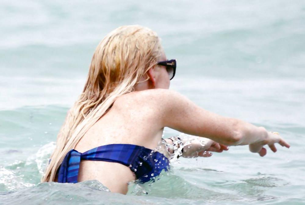 25P Lindsay Lohan In Bikini on Miami Beach BOOB Slip