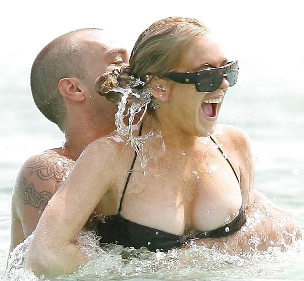 25P Lindsay Lohan In Bikini on Miami Beach BOOB Slip
