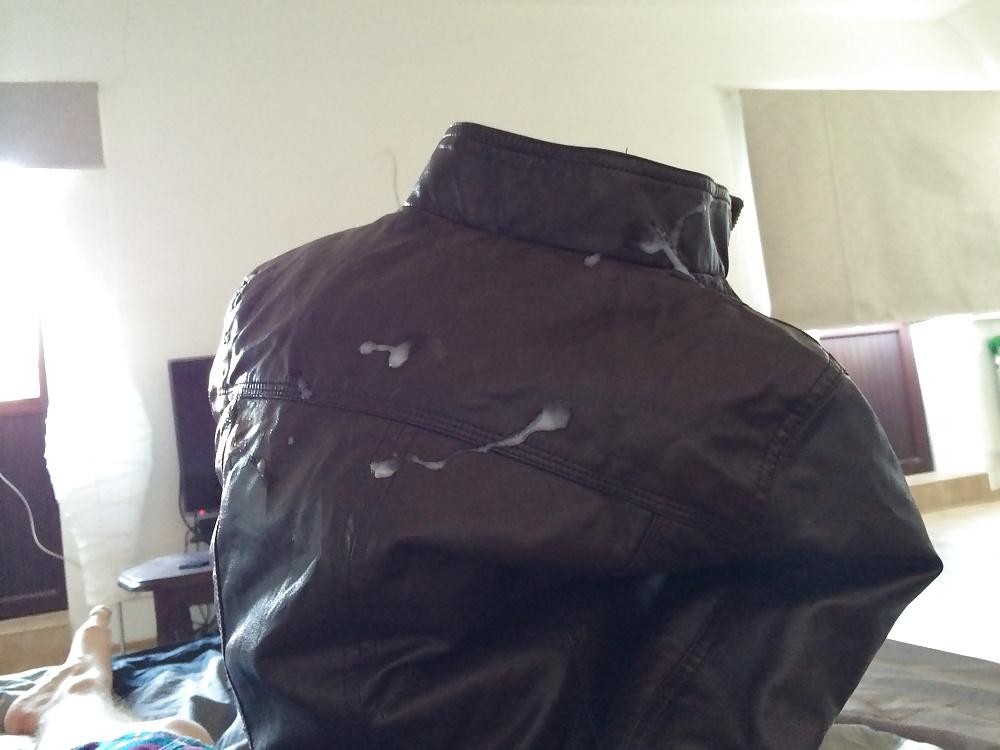 15P Cumshot on cute girls leather jackets