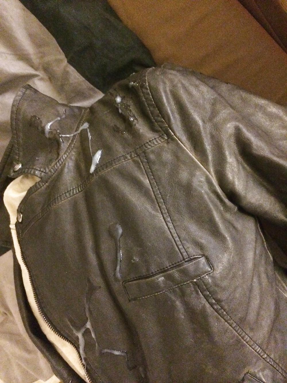 15P Cumshot on cute girls leather jackets