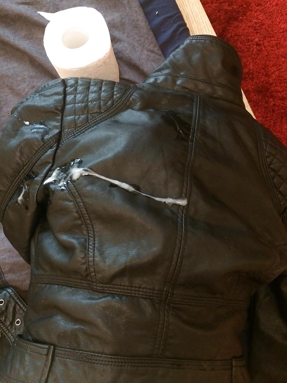 15P Cumshot on cute girls leather jackets