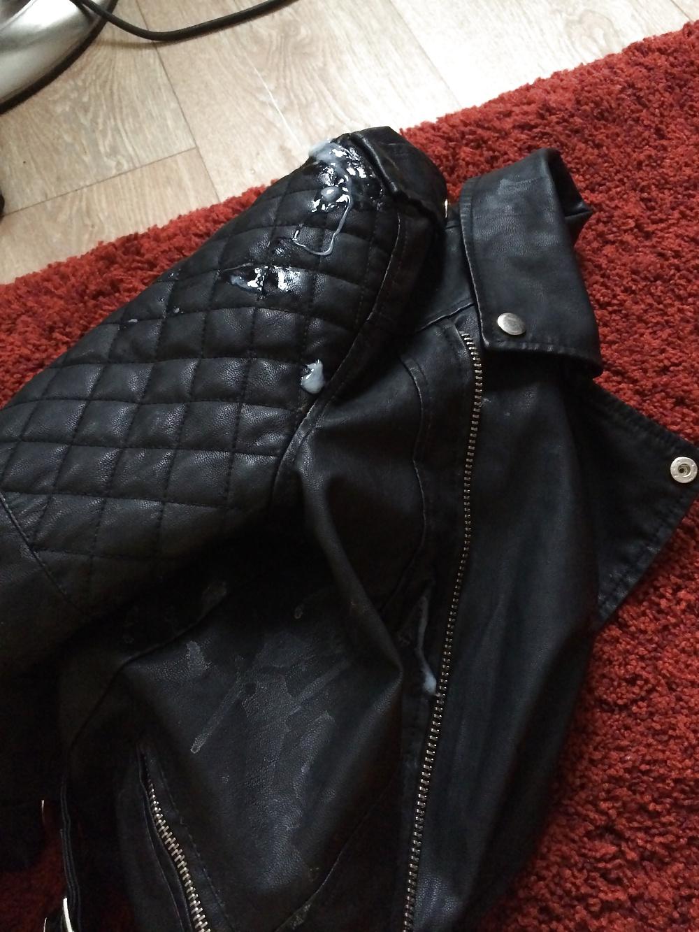 15P Cumshot on cute girls leather jackets