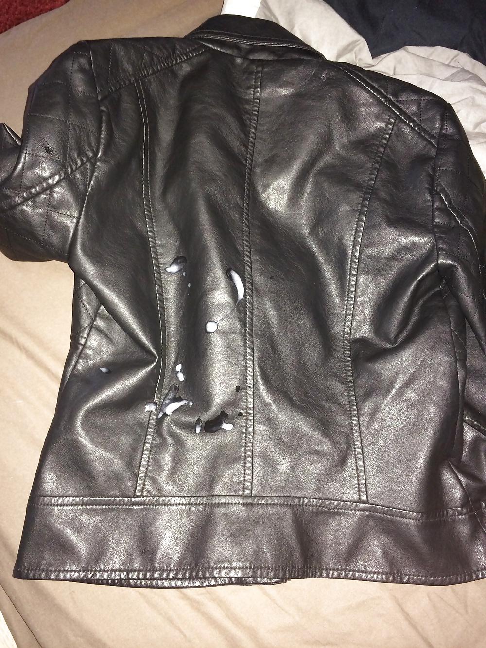 15P Cumshot on cute girls leather jackets