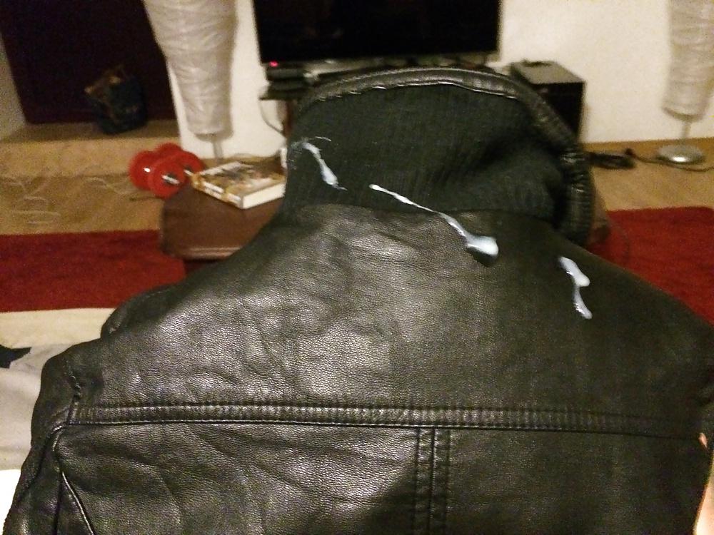 15P Cumshot on cute girls leather jackets